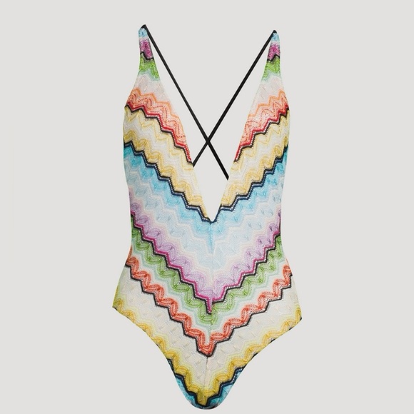 New Missoni Chevron Knit One-Piece Swimsuit Crochet Rainbow Bikini Rare 38 - Picture 9 of 16
